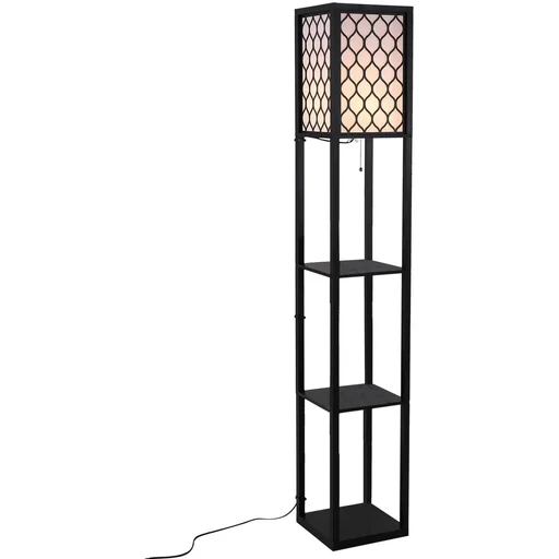 "Floor lamp with shelves, interior lighting, E27 up to 40W, wood, black, 26 x 26 x 160 cm image"