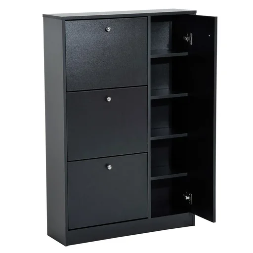 "Shoe cabinet, shoe rack, shoe rack with 3 flaps and anti-reverse pull bar, 22-28 pairs, 80x24x120cm, black image"
