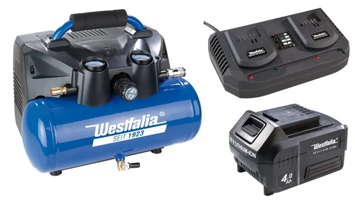 "Cordless air compressor set, 2x18 Volt-4 Ah, 1x Dippel quick charger image"