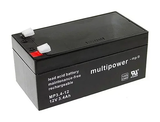 "Lead-acid battery 12V, 3.4Ah, 4.8mm connection, VdS image"