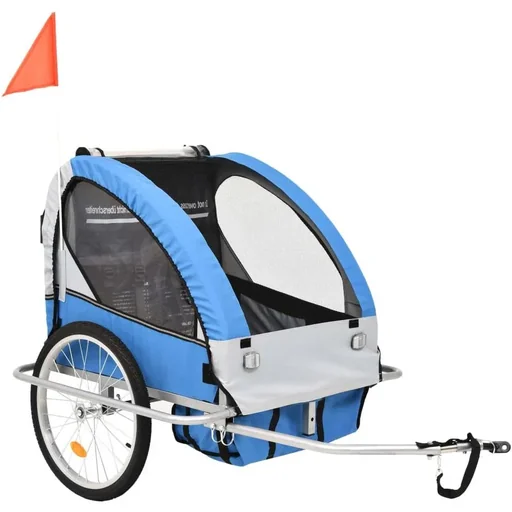 "Children's bike trailer and stroller 2-in-1 blue and grey image"