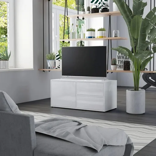 "TV cabinet 80x34x36 cm high-gloss white chipboard image"