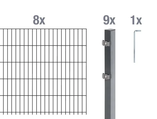 "Double rod mesh fence complete set, anthracite, height 120 cm, length 16 m image"