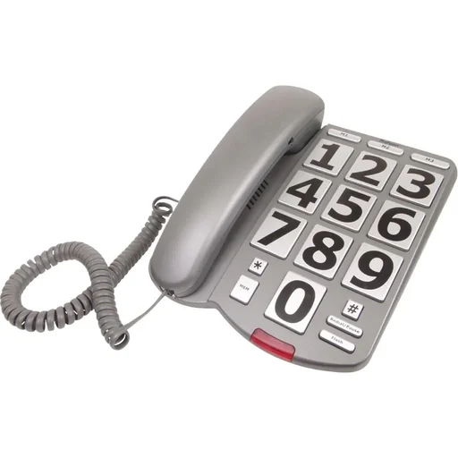 "Landline telephone with grey/silver keys image"