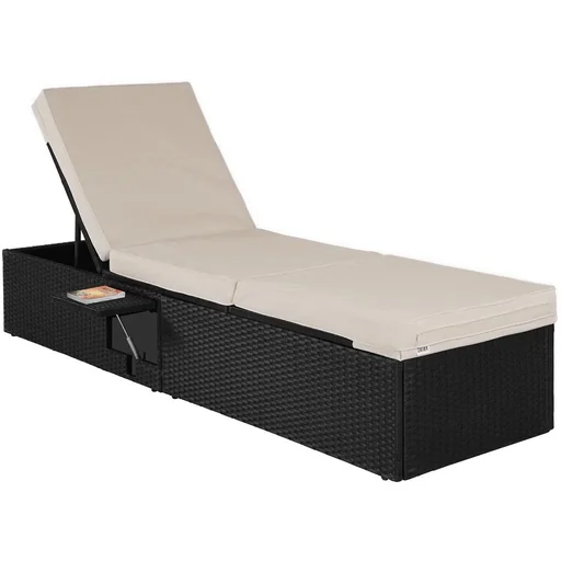 "Lounger made of polyrattan black/cream white 195 x 60 x 33cm image"