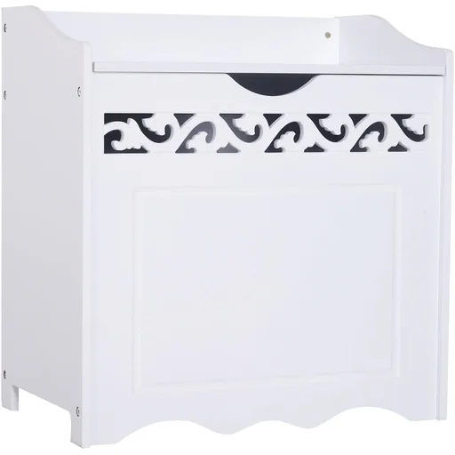 "Bathroom cabinet laundry basket chest box storage box with lid MDF white 55 x 34 x 58 cm image"
