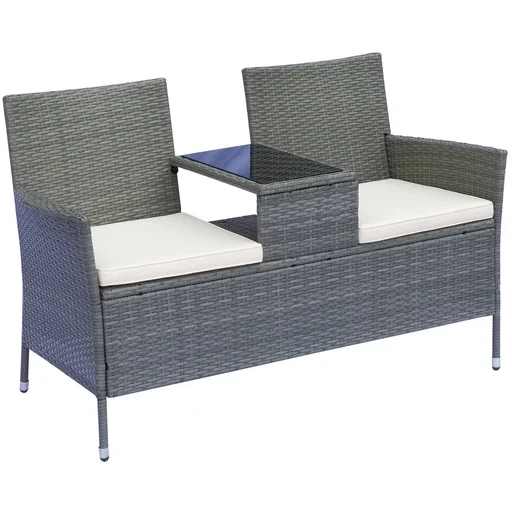 "Polyrattan garden bench garden sofa with table 2-seater steel image"