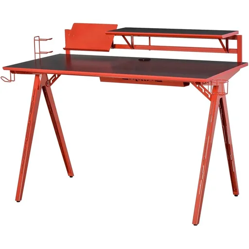 "Gaming table with monitor shelf, gamepad holders and headphone hooks Black+Red image"