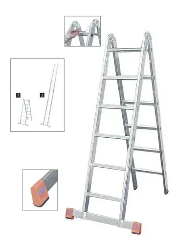 "Jointed double ladder aluminum 2 x 8 rungs ladder image"