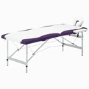 Folding massage table with 2 zones aluminum white and purple