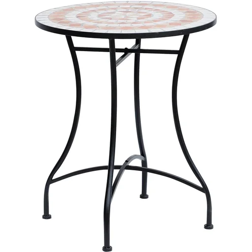 "Round mosaic table orange/white/black image"