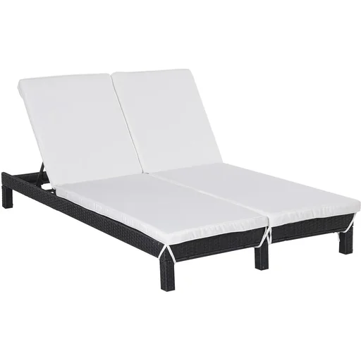 "Garden lounger, double lounger, relaxation lounger for 2 people, luxury lounge, 5-level backrest, metal, PE rattan, cream, 195 image"