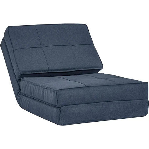 "3-in-1 foldable floor sofa, linen look, dark blue, 61 x 73 x 58 cm image"