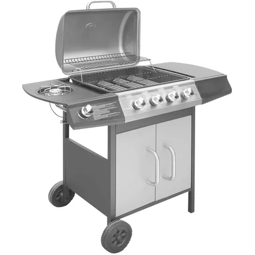 "Gas grill 4+1 cooking zone black and silver image"