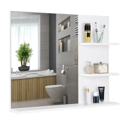 "Bathroom mirror with 3 shelves white image"