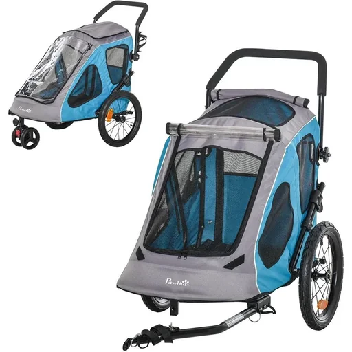 "Bicycle trailer for dogs blue, grey, black image"
