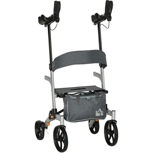 "Rollator with chair Foldable walking frame Walking aid for seniors with 4 wheels Storage space Brake Height adjustable Lightweight image"