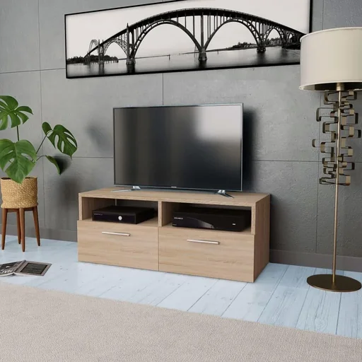 "TV cabinet 95x35x36 cm chipboard oak color image"