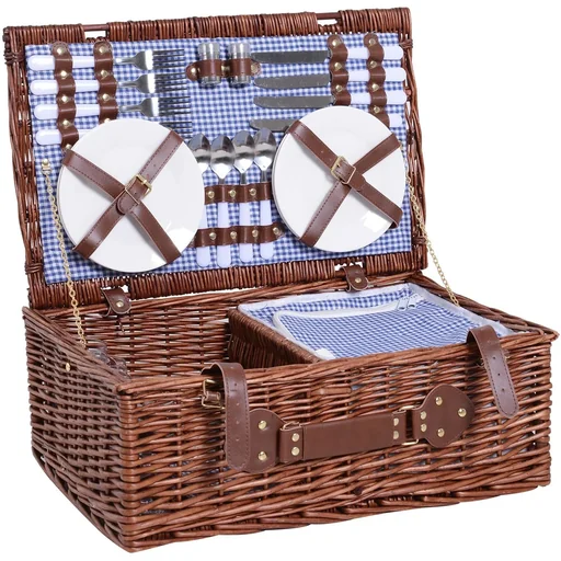 "Picnic basket for 4 people, picnic case, picnic set with cool bag, utensils, glass, brown, 54 x 34 x 20 cm image"