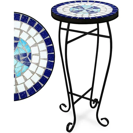 "Mosaic table - Ø60cm - blue and white image"