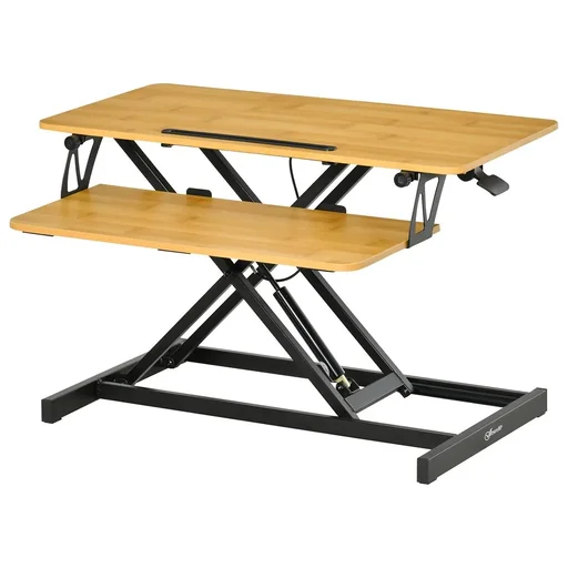 "Sit-stand desk, standing workstation, standing desk, monitor stand, height adjustable, steel, MDF, natural, 80 x 40 x 13.5-51 cm image"