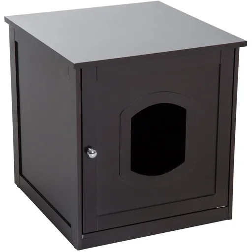 "Cat house and litter box MDF, brown image"