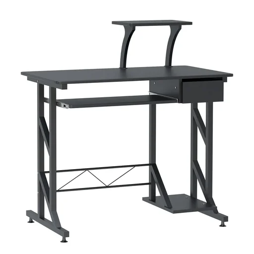 "Computer desk work table with shelves and drawers desk office table space-saving stable metal MDF black 90 x image"