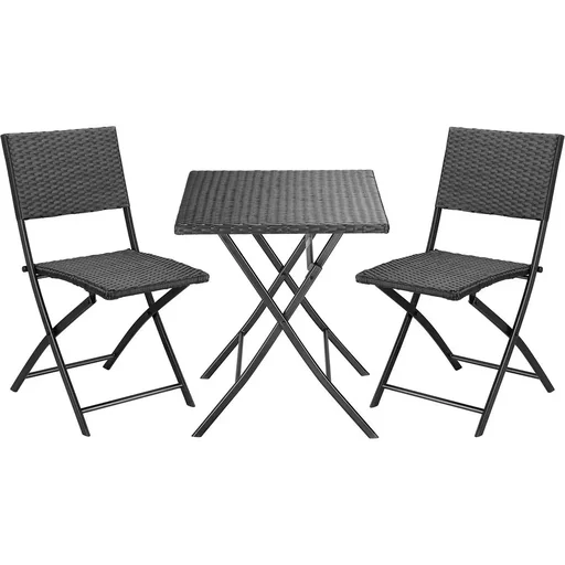 "3-piece garden set - table, folding chairs - polyrattan - black image"