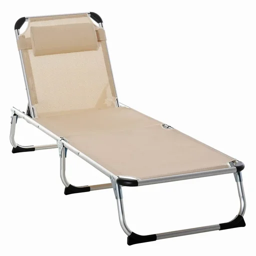 "Sun lounger garden lounger aluminum fabric lounger relaxation lounger 5-way adjustable foldable ergonomic mesh fabric beige 170 x 60 x 76 c image"