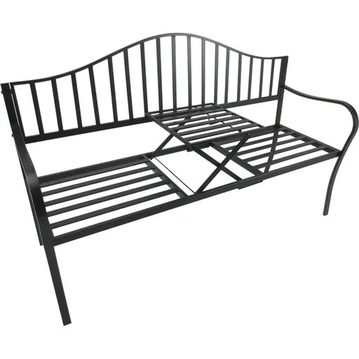 "Garden bench 2 seater park bench metal bench bench cushion with armrest with folding side table black 160 x 53 x 95 c image"