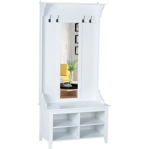 "3-in-1 hallway coat rack with 4 hooks white image"