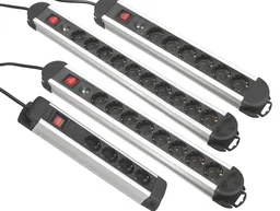 10-fach Aluminium-Steckdosenleiste mit Überspannungsschutz und Schalter