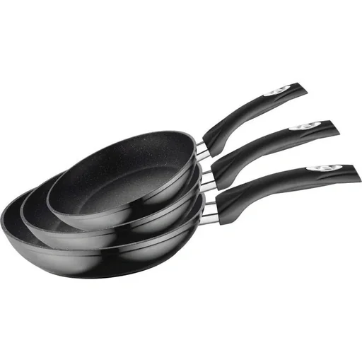 "Herenthal 3-piece frying pan set - marble-coated frying pans - 20, 24, 28 cm - black image"