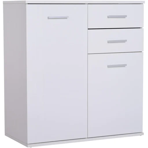 "Chest of drawers, standing cupboard, sideboard, chest of drawers, side cabinet, adjustable compartment with 2 drawers, white, 71 x 35 x 76 cm image"