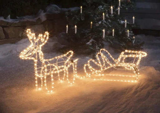 "LED reindeer with sleigh, warm white image"