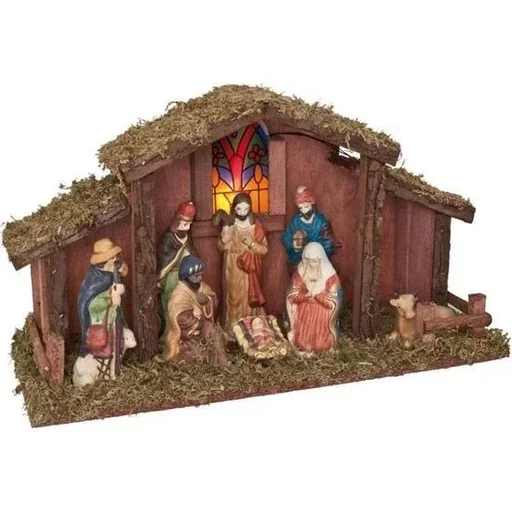 "Christmas nativity scene with lighting - battery-operated - 39 x 15 x 22.5 cm image"