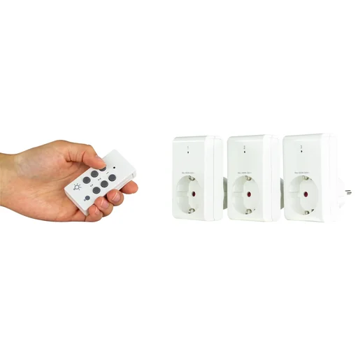 "Set of 3 wireless sockets and remote control image"