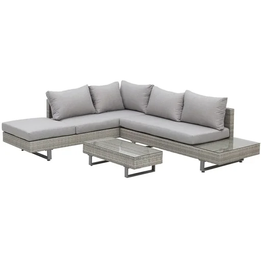 "3-piece luxury polyrattan garden set, garden furniture, garden set, seating group, lounge set, lounge furniture including shelves and side tables image"