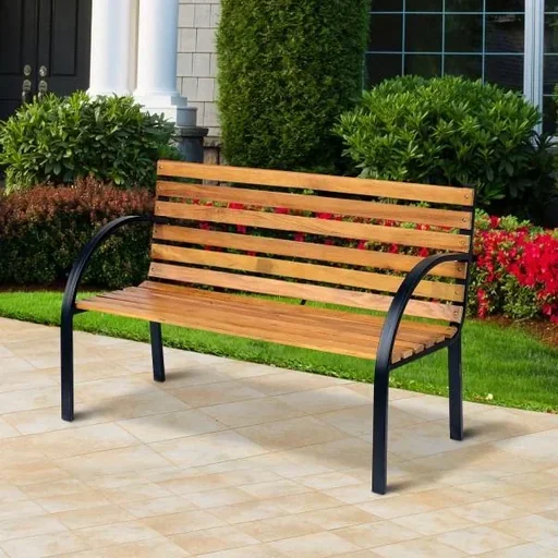 "Garden bench, park bench, 2-seater, steel+wood, natural image"