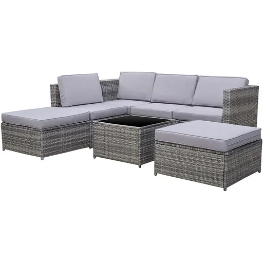 "7-piece polyrattan garden set, garden furniture, garden set, lounge set including footstool and seat cushion image"