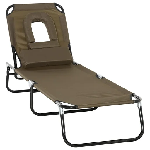 "Sun lounger garden lounger three-legged lounger relaxation lounger with reading window face opening brown image"