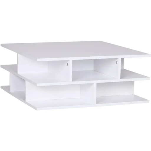 "Coffee table, side table, living room table, sofa table, nesting table, 12 x shelves, wood, white, 70 x 70 x 29 cm image"
