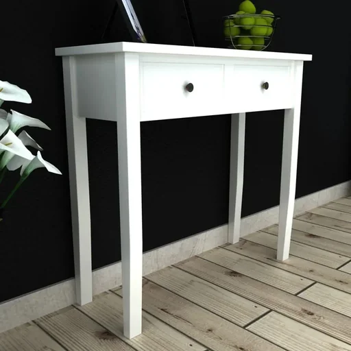 "Side table with 2 drawers white image"