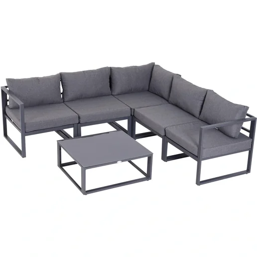 "6-piece garden set, seating group, garden furniture, aluminum, 4 x armchairs, 1 x corner sofa, 1 x side table, cushions for 4 to 5 people image"