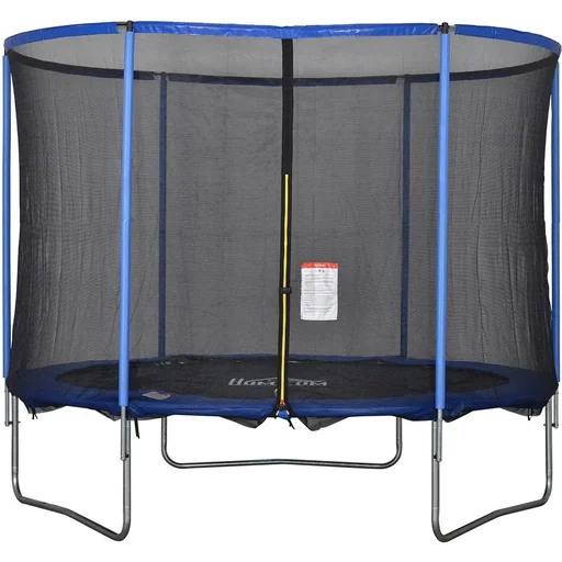 "Trampoline with safety net blue, black image"