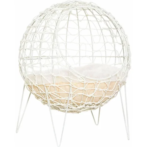 "Rattan cat basket, cat cave, cat house, cat bed with cushion, raised design, pet bed, cream-white, Ø45 x 57H cm image"