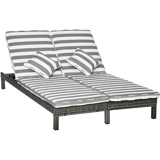 "Double lounger with adjustable backrest, rattan look, grey+white, 196 x 120 x 28 cm image"