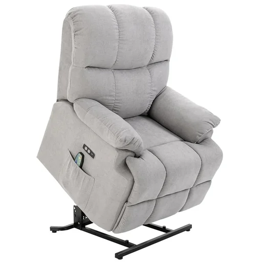"Massage chair, stand-up aid, relaxation chair with heat function, adjustable angle, USB remote control, short plush, grey, 83 x 95 image"