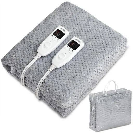 "Double electric blanket Coral Fleece Grey 160x140cm incl. timer image"