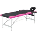 Folding massage table with 2 zones, aluminum black and pink